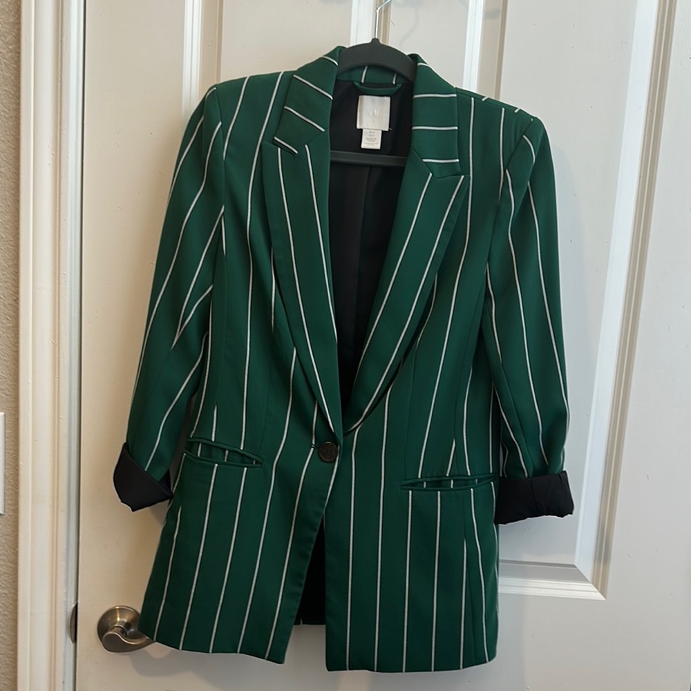 H&M Green Striped Blazer